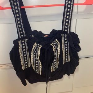 Free People Navy and Cream scrunch Crop Top